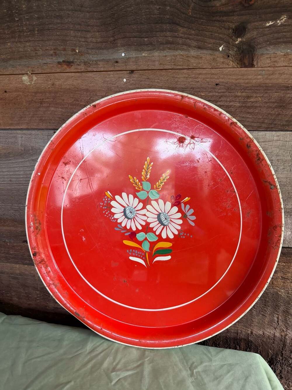 Vintage Nashco Products Hand-Painted Red Floral Toleware Serving Tray